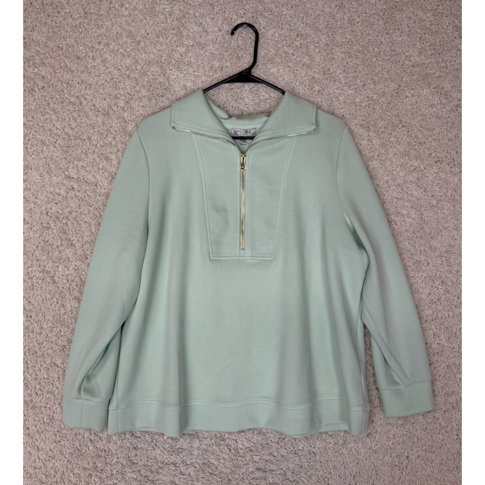 Cable & Gauge Top Womens 1X Green 1/4 Zip Cozy Sweatshirt Athleisure